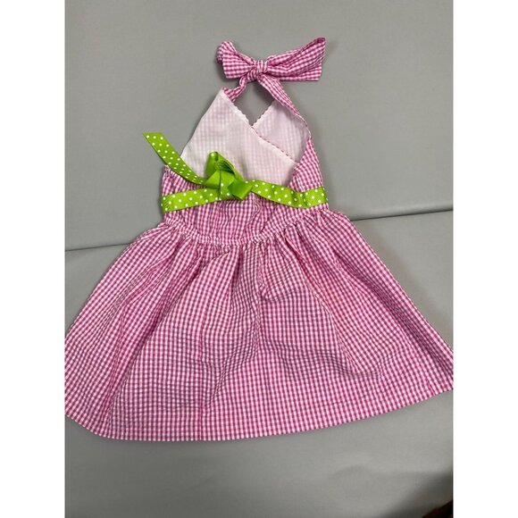 Rare Editions Pink Halter Kids Dress size 2T Gingham Plaid Floral Barbie Pinup - Picture 2 of 8